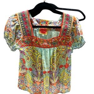 Johnny Was Brisbane Top XS blue coral silk